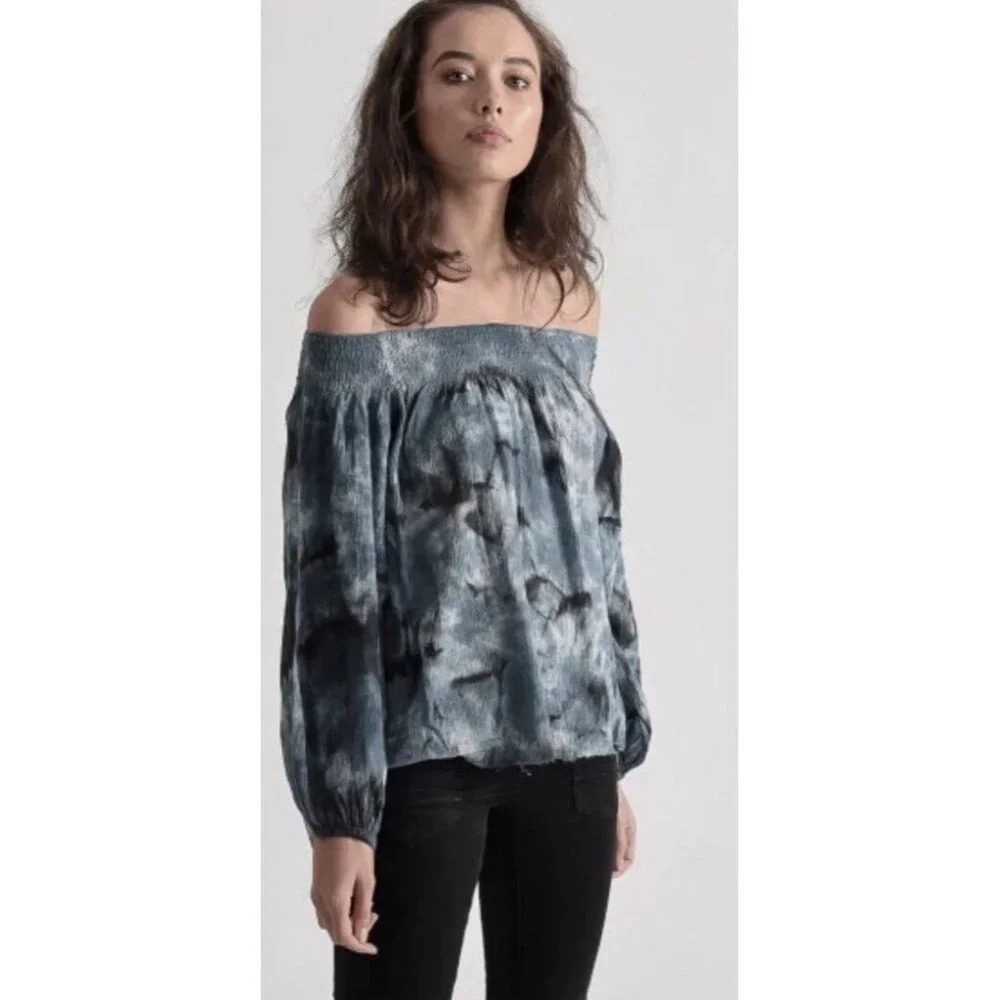 One Teaspoon Womens Blue Tie Dye Off Shoulder Moon Ridge Sugar Top Size M NWT